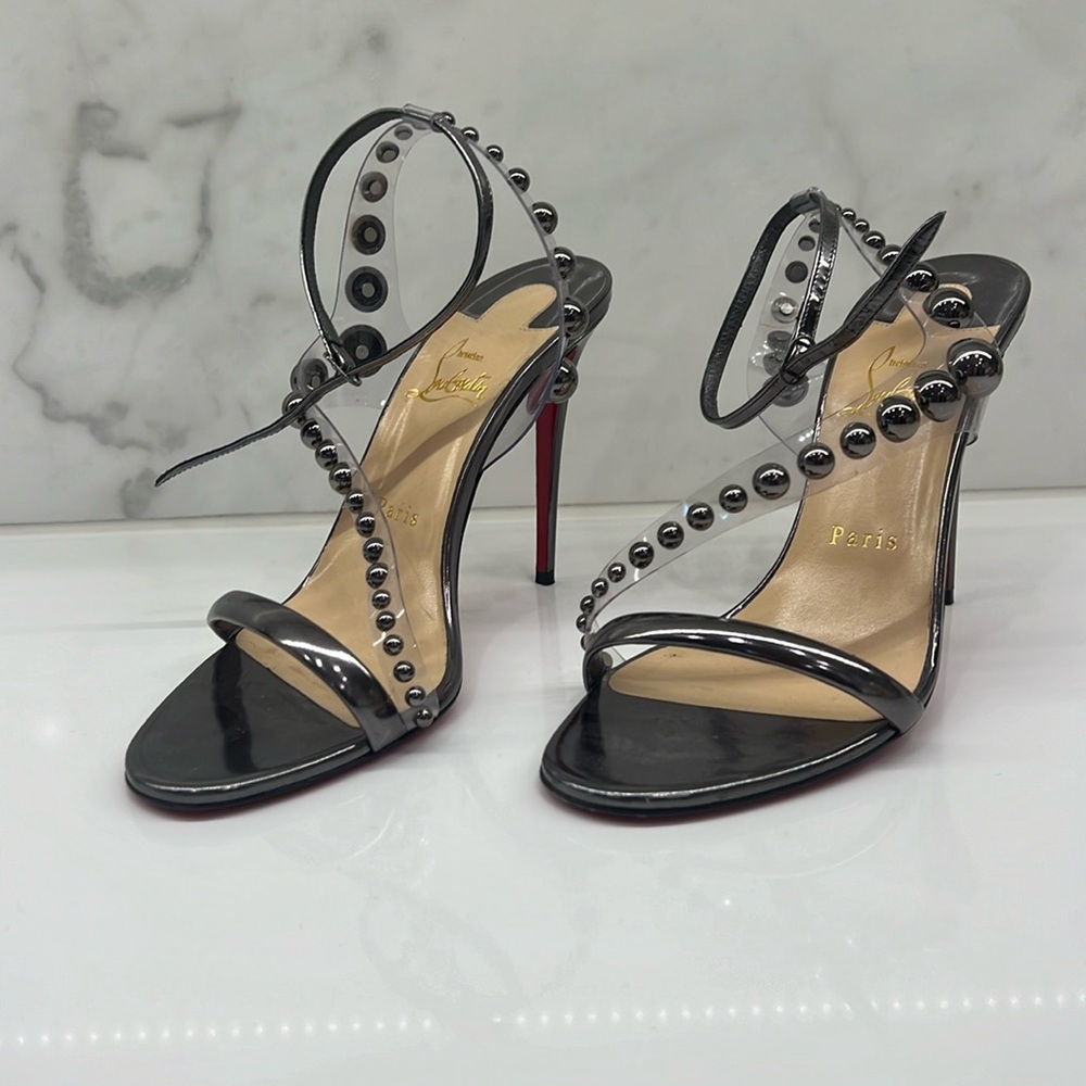 Christian Louboutin CORINETTA 100 Studded PVC Strap Sandal Heel